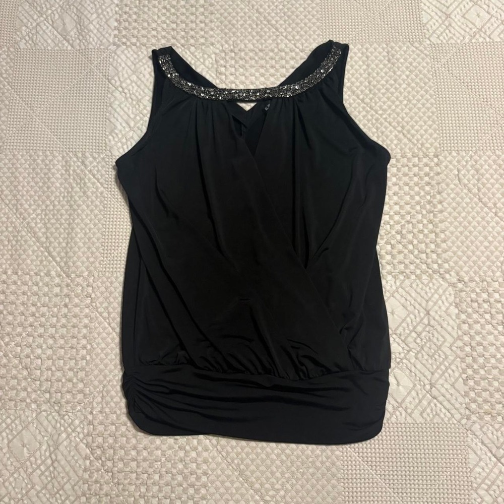Y2K Black Express top with silver beaded neckline